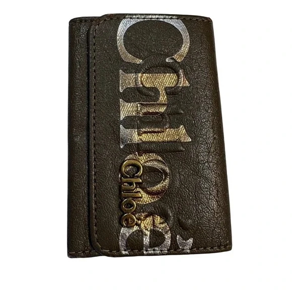 Chloe Taupe Brown Leather Monogram Key Holder Wallet - Picture 2 of 13